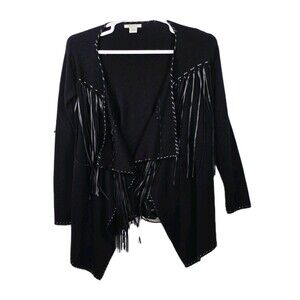Ariat Trenton Women's Small Black Open Cardigan w/ Black Leather Fringe